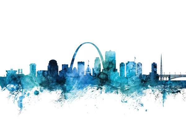 Michael Tompsett: Blue St. Louis, Missouri Skyline by Michael Tompsett