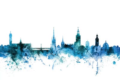 Blue Stockholm, Sweden Skyline by Michael Tompsett multi panel art