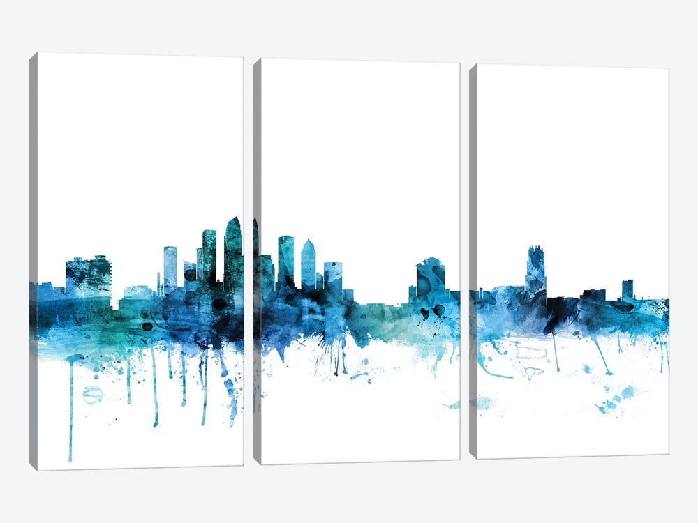 Tampa, Florida Skyline by Michael Tompsett 3-piece Canvas Art Print