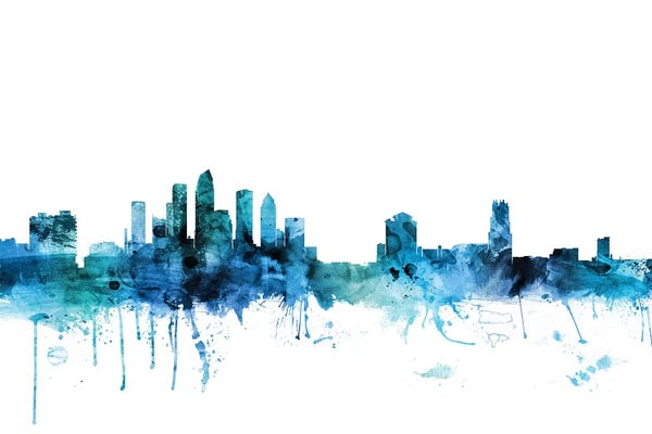 Michael Tompsett: Blue Tampa, Florida Skyline by Michael Tompsett