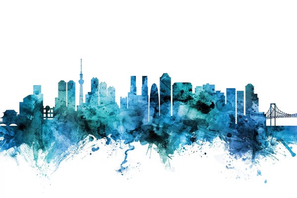 Michael Tompsett: Blue Tokyo, Japan Skyline by Michael Tompsett