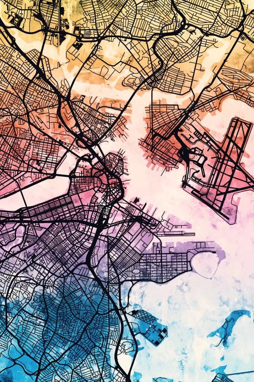 Reverse Blend Map Of Boston, Massachusetts, USA