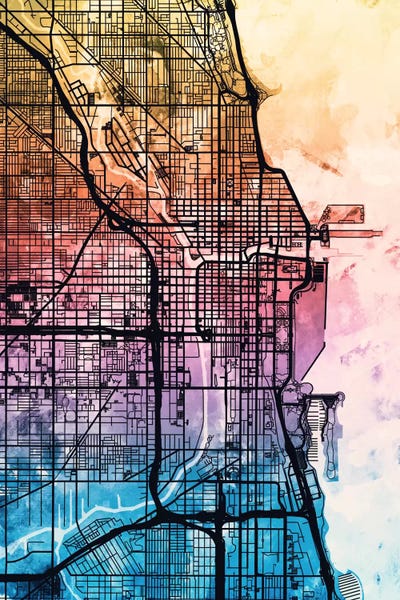 Reverse Blend Map Of Chicago, Illinois, USA by Michael Tompsett framed wall art