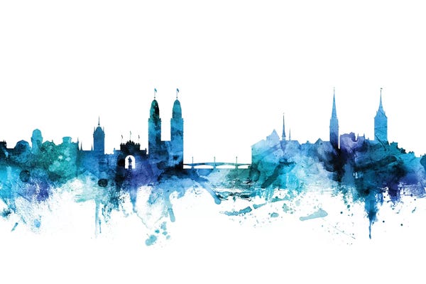 Zurich: Blue Zurich, Switzerland Skyline by Michael Tompsett