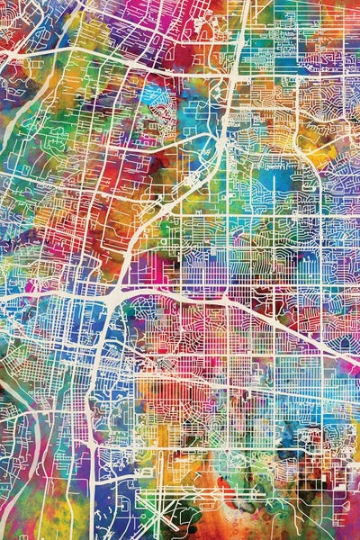 Rainbow Splash Albuquerque New Mexico City Street Map I by Michael Tompsett framed wall art