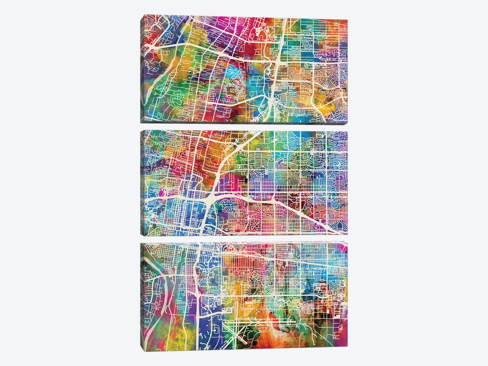Albuquerque New Mexico City Street Map I by Michael Tompsett 3-piece Canvas Art Print