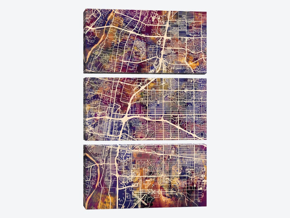 Albuquerque New Mexico City Street Map II by Michael Tompsett 3-piece Canvas Art