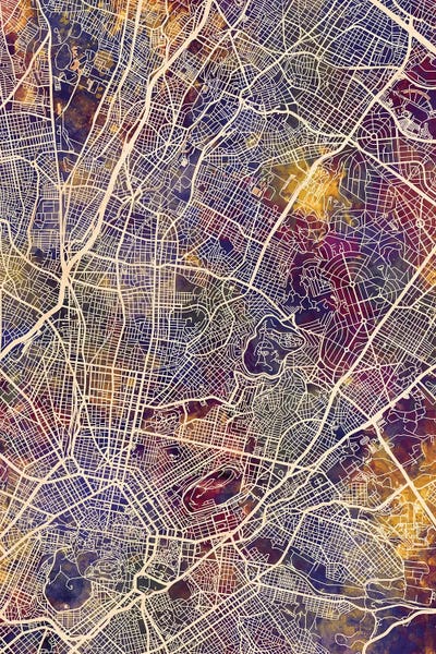 Athens Greece City Map II by Michael Tompsett framed canvas print