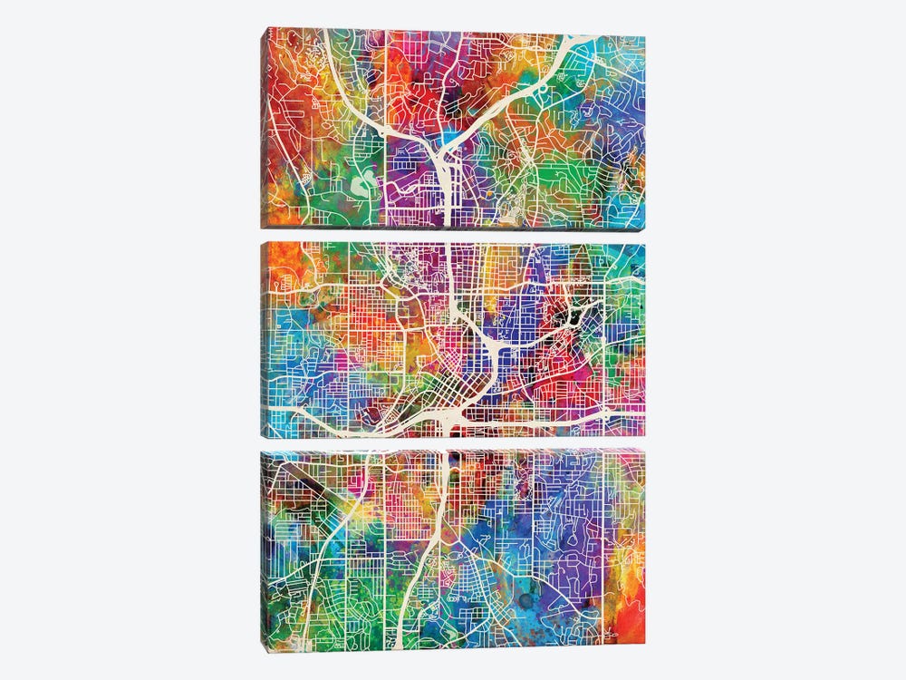 Atlanta Georgia City Map I by Michael Tompsett 3-piece Canvas Wall Art