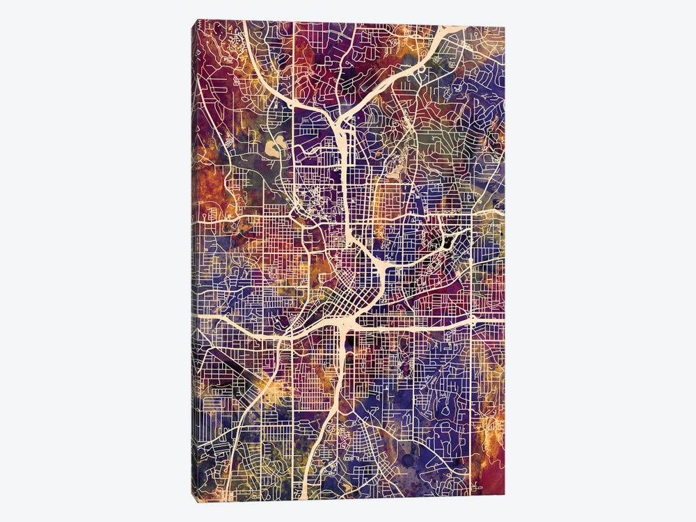 Atlanta Georgia City Map II by Michael Tompsett 1-piece Canvas Print