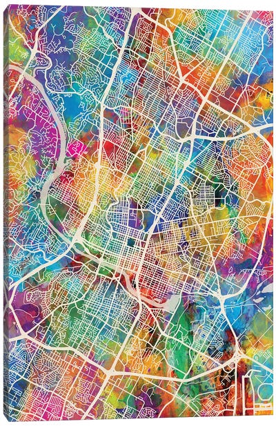Austin Texas City Map I Canvas Art Print - Austin Art