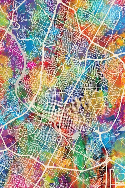Large Map Art - Canvas Prints: Austin Texas City Map I by Michael Tompsett