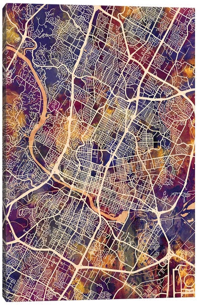 Austin Texas City Map II Canvas Art Print - Urban Maps