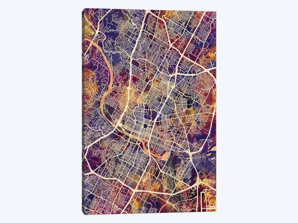 Austin Texas City Map II by Michael Tompsett 1-piece Art Print