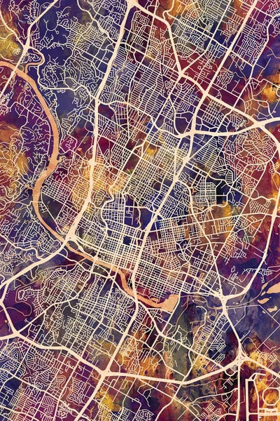 Large Map Art - Canvas Prints: Austin Texas City Map II by Michael Tompsett