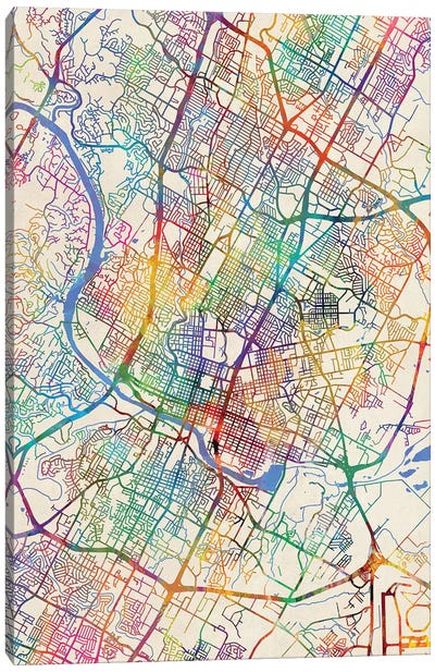 Austin Texas City Map III Canvas Art Print - Urban Maps
