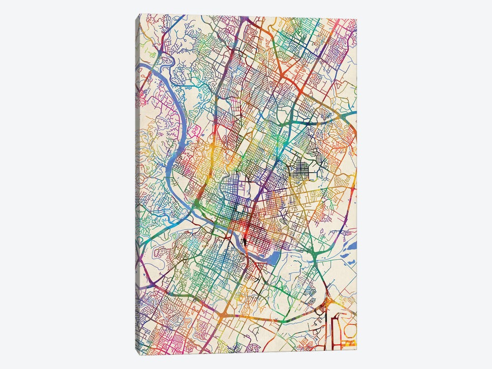 Austin Texas City Map III by Michael Tompsett 1-piece Canvas Artwork