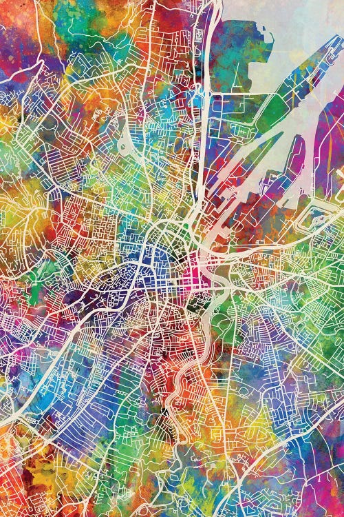 Rainbow Splash Belfast Northern Ireland City Map I by Michael Tompsett wall art