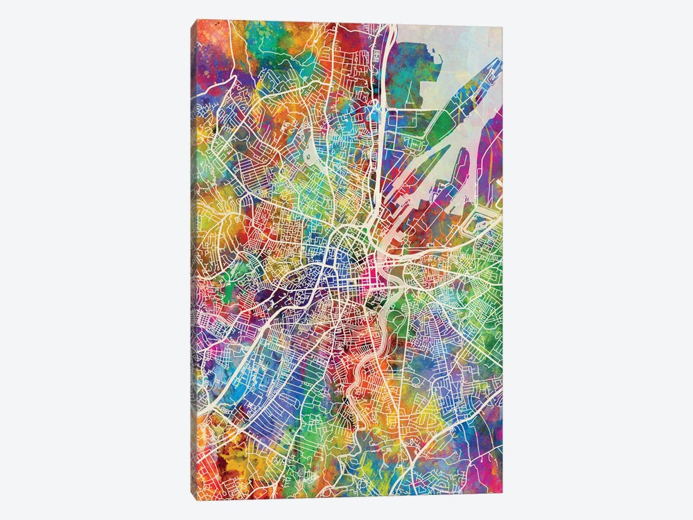 Belfast Northern Ireland City Map I by Michael Tompsett 1-piece Canvas Art Print