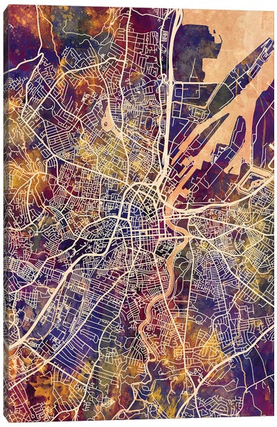 Belfast Northern Ireland City Map II Canvas Art Print