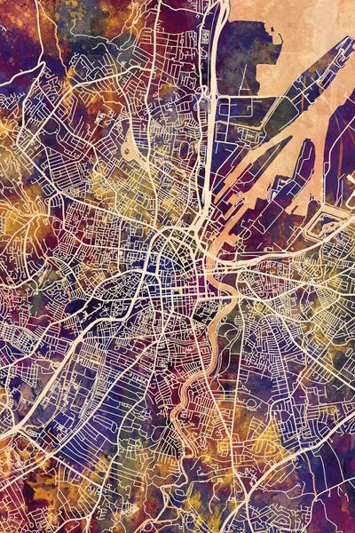 Northern Ireland: Purple Splash Belfast Northern Ireland City Map II by Michael Tompsett