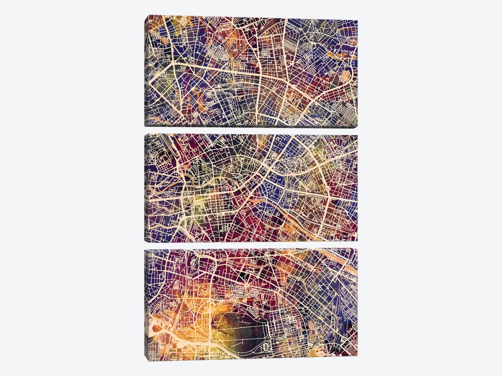 Berlin Germany City Map II by Michael Tompsett 3-piece Canvas Art