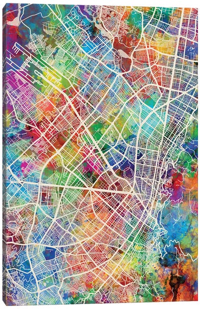 Bogota Colombia City Map I Canvas Art Print - Colombia