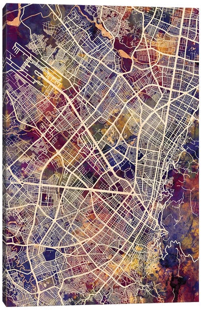Bogota Colombia City Map II Canvas Art Print - Colombia