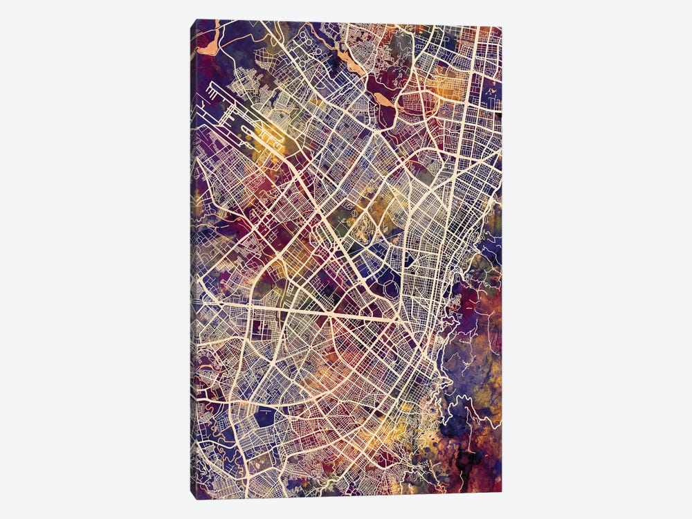 Bogota Colombia City Map II by Michael Tompsett 1-piece Canvas Art Print