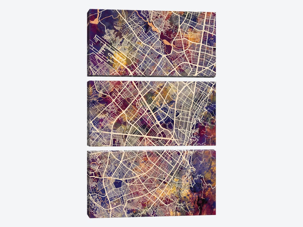Bogota Colombia City Map II by Michael Tompsett 3-piece Art Print