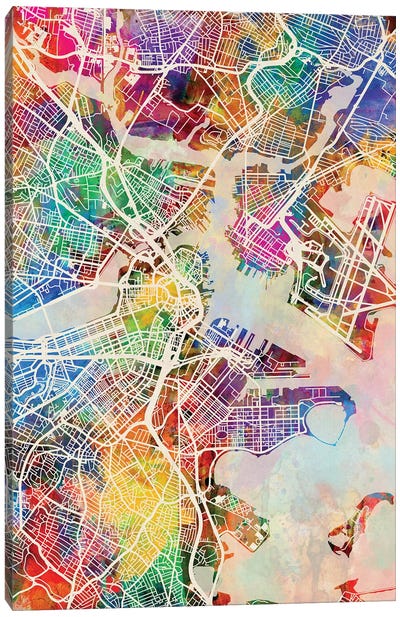 Boston Massachusetts Street Map I Canvas Art Print - Massachusetts