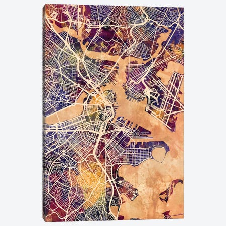 Boston Massachusetts Street Map II Canvas Print #MTO1682} by Michael Tompsett Canvas Artwork