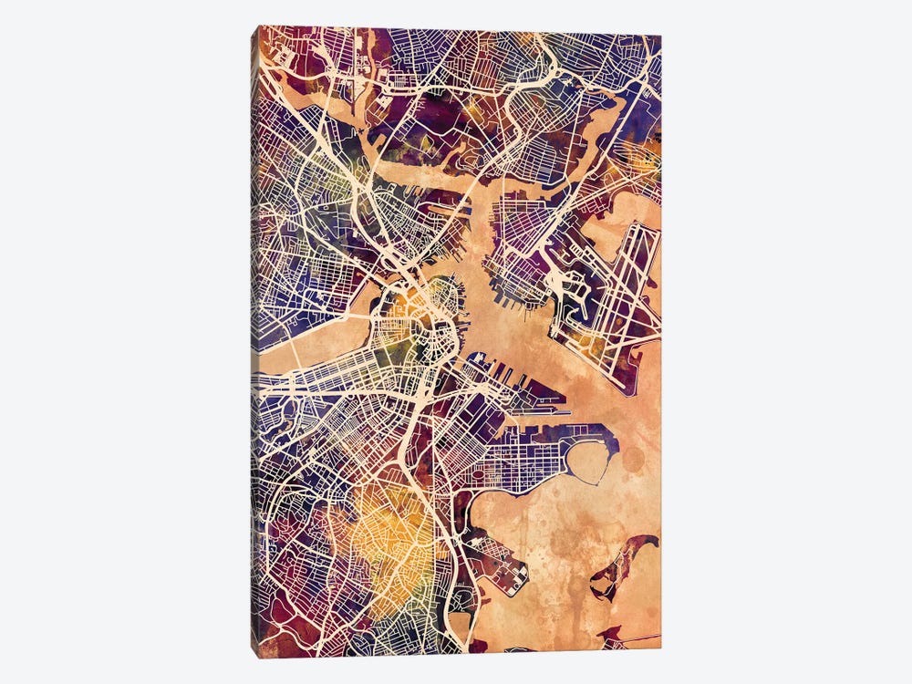 Boston Massachusetts Street Map II 1-piece Canvas Print