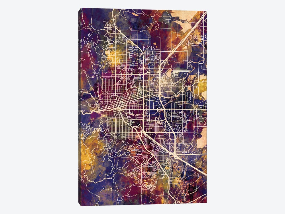 Boulder Colorado City Map II by Michael Tompsett 1-piece Canvas Art Print