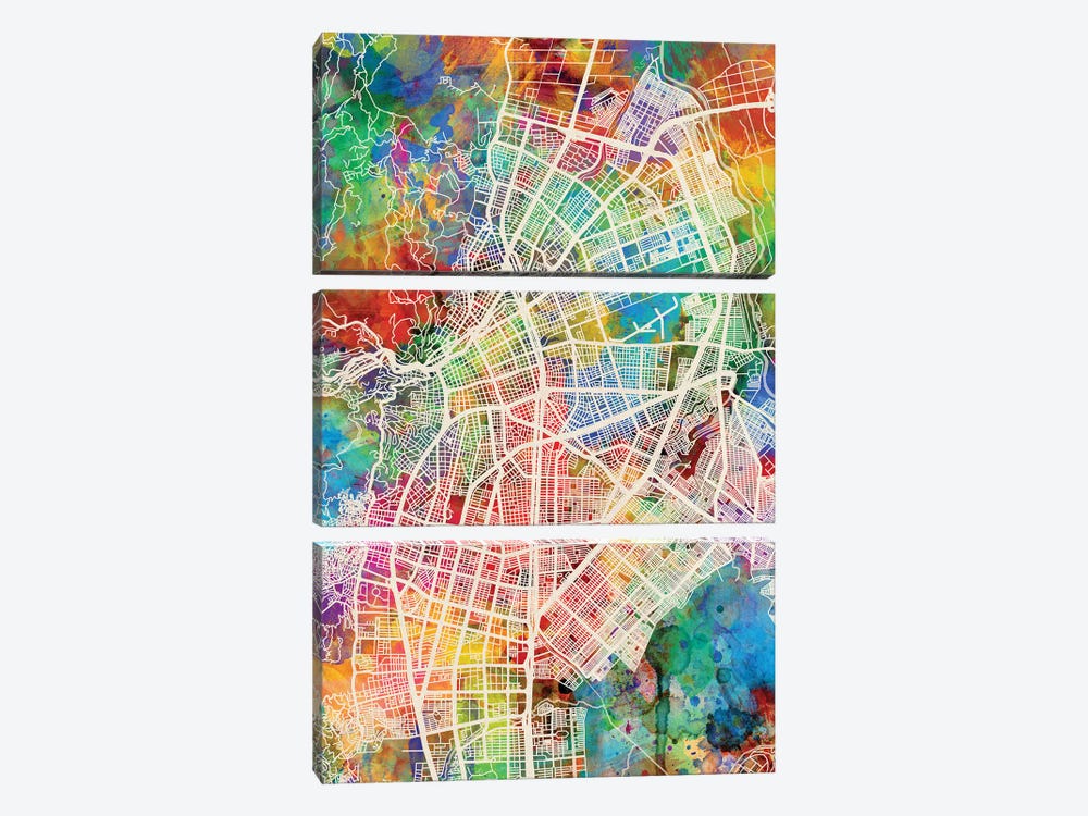 Cali Colombia City Map I by Michael Tompsett 3-piece Canvas Artwork