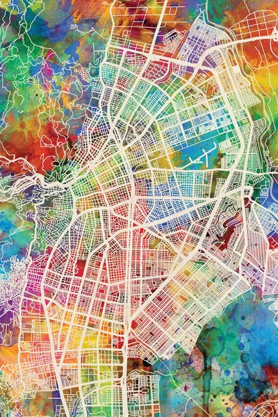 Urban Maps: Cali Colombia City Map I by Michael Tompsett