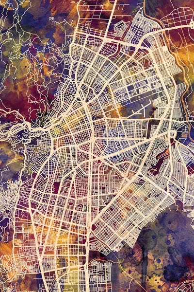 Cali Colombia City Map II by Michael Tompsett acrylic art print