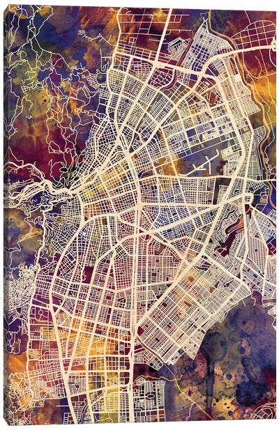 Cali Colombia City Map II Canvas Art Print - South America Art