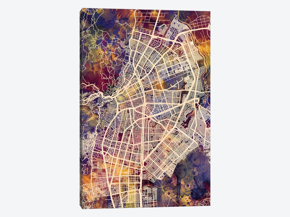 Cali Colombia City Map II by Michael Tompsett 1-piece Canvas Art Print