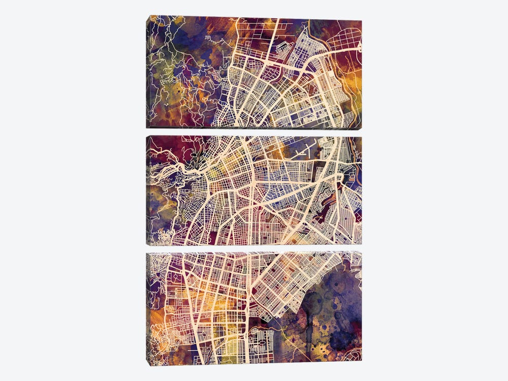 Cali Colombia City Map II by Michael Tompsett 3-piece Canvas Art Print