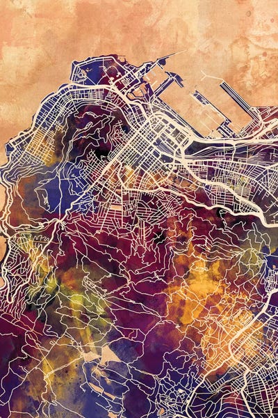 Cape Town: Purple Splash Cape Town South Africa City Street Map II by Michael Tompsett