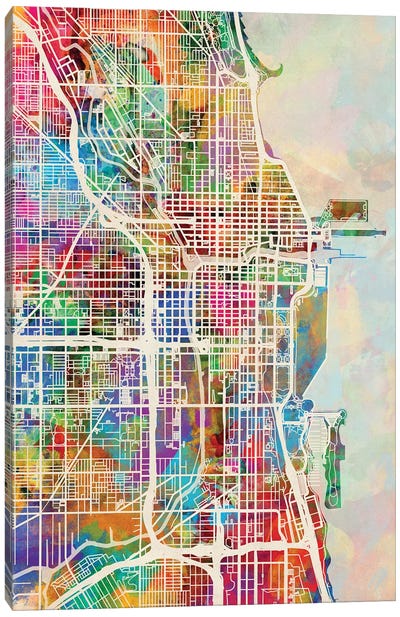 Chicago City Street Map I Canvas Art Print - Large Map Art