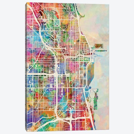 Chicago City Street Map I Canvas Print #MTO1689} by Michael Tompsett Canvas Artwork