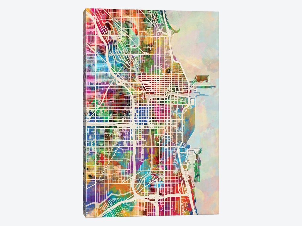 Chicago City Street Map I by Michael Tompsett 1-piece Canvas Wall Art