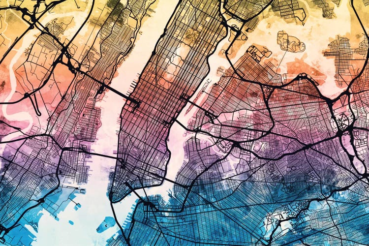 Reverse Blend Map Of New York City, New York, USA by Michael Tompsett canvas print