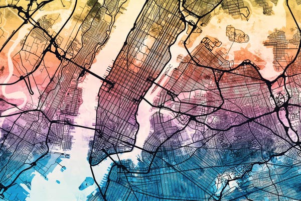 Abstract: Reverse Blend Map Of New York City, New York, USA by Michael Tompsett