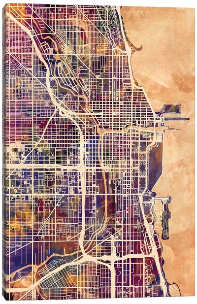 Chicago City Street Map II Canvas Art Print - Chicago Maps