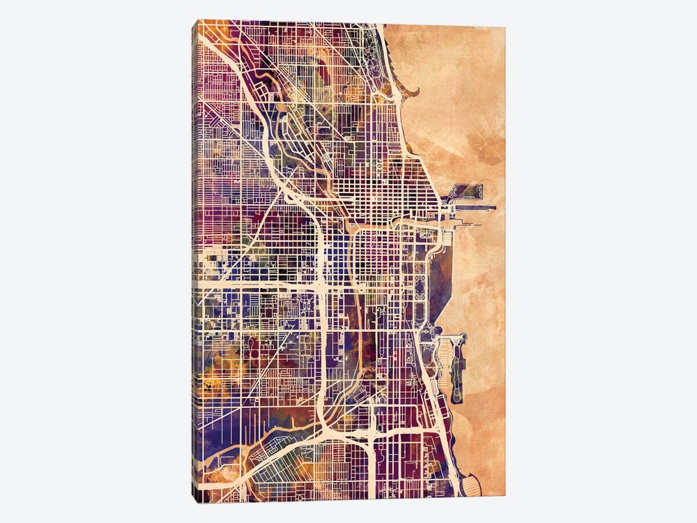 Chicago City Street Map II by Michael Tompsett 1-piece Canvas Art