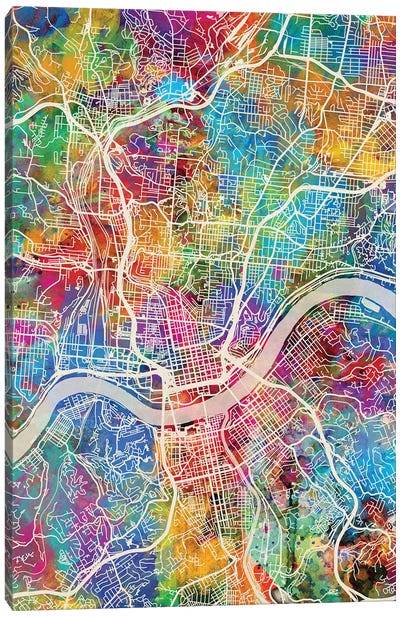 Cincinnati Ohio City Map III Canvas Art Print - Cincinnati Art