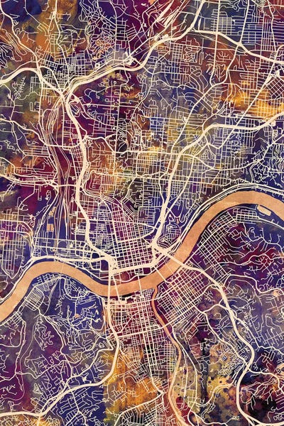 Cincinnati Ohio City Map II by Michael Tompsett framed canvas print